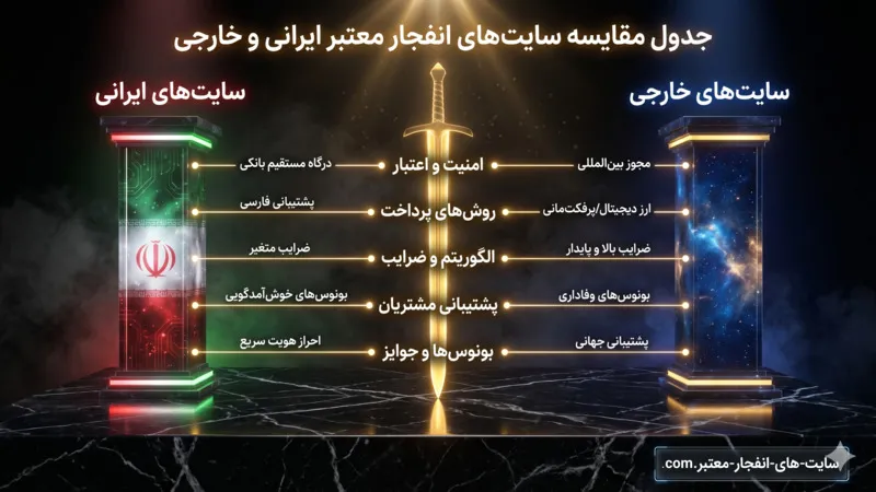 جدول مقایسه سایت های انفجار معتبر ایرانی و خارجی